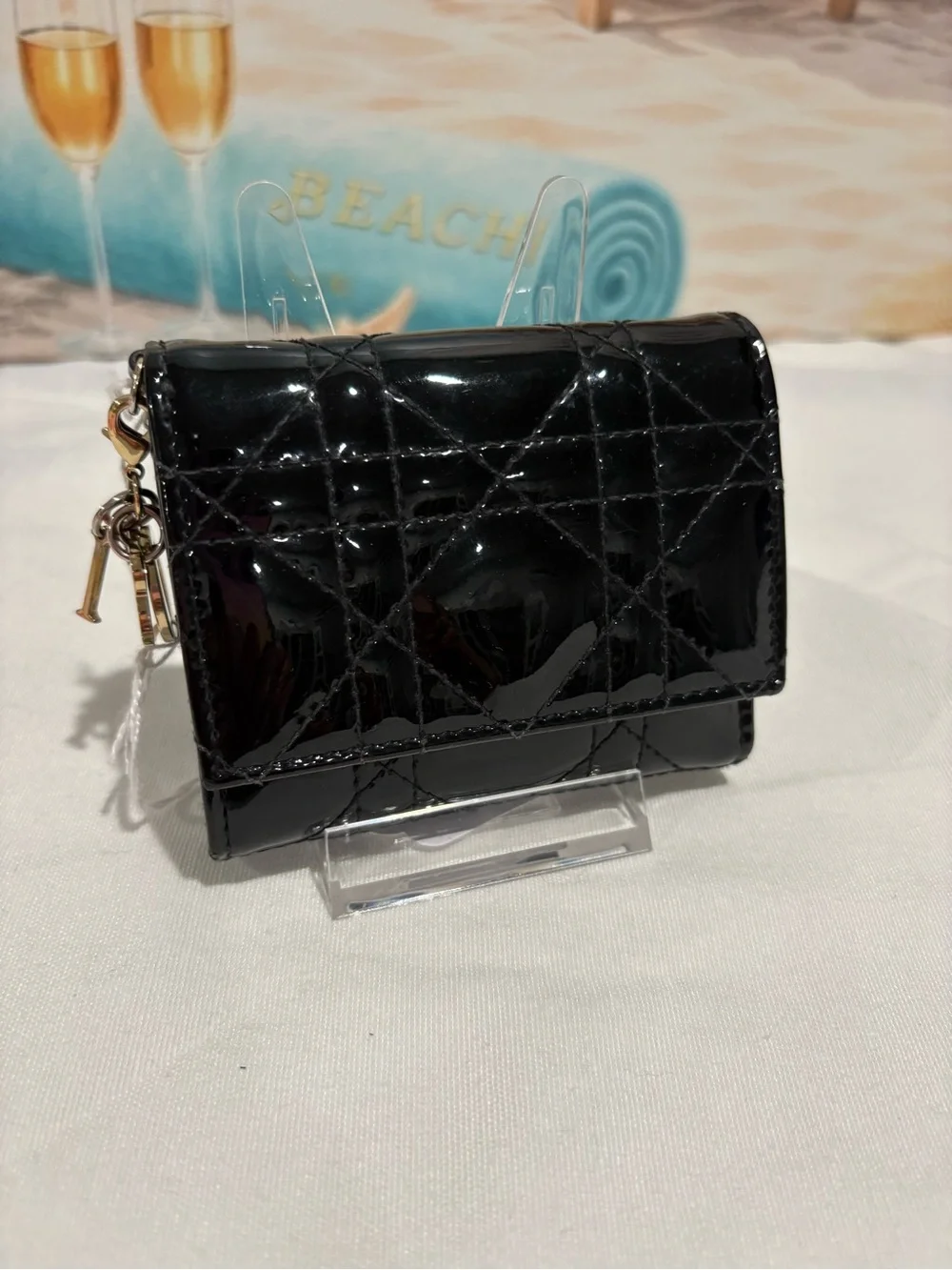 Authentic Christian Dior mini lady Dior cannage Patent Wallet w/ certificate